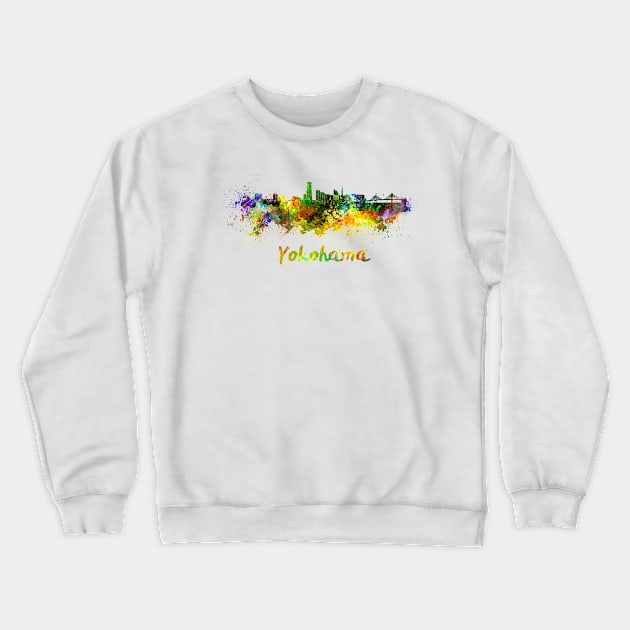 Yokohama skyline in watercolor Crewneck Sweatshirt by PaulrommerArt